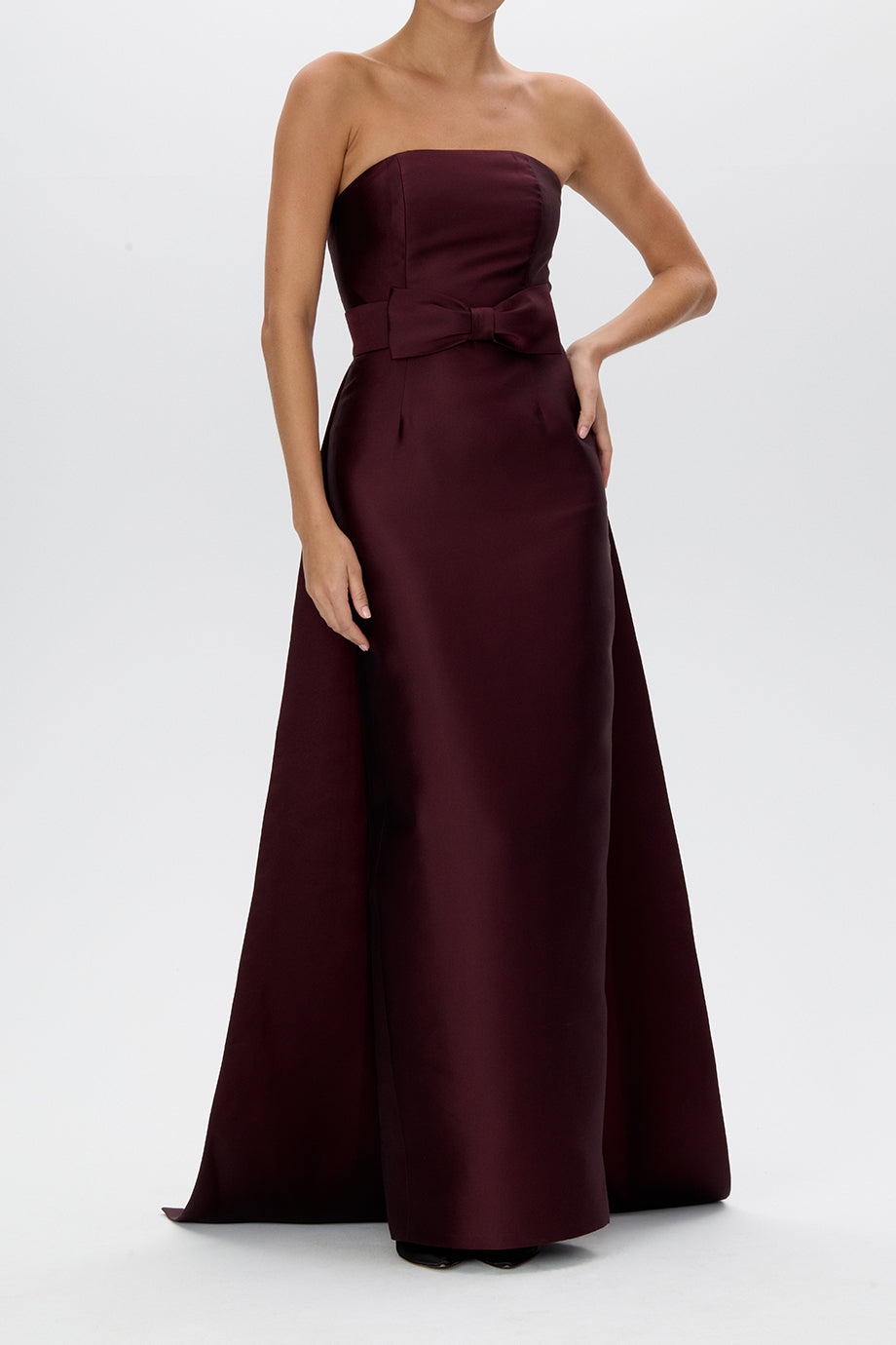 Eliza Silk and Wool Column Gown with Detachable Bow Train