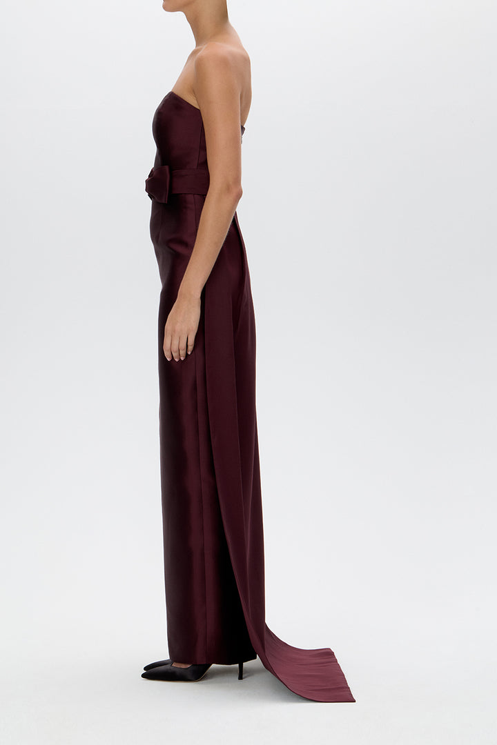 Eliza Silk and Wool Column Gown with Detachable Bow Train