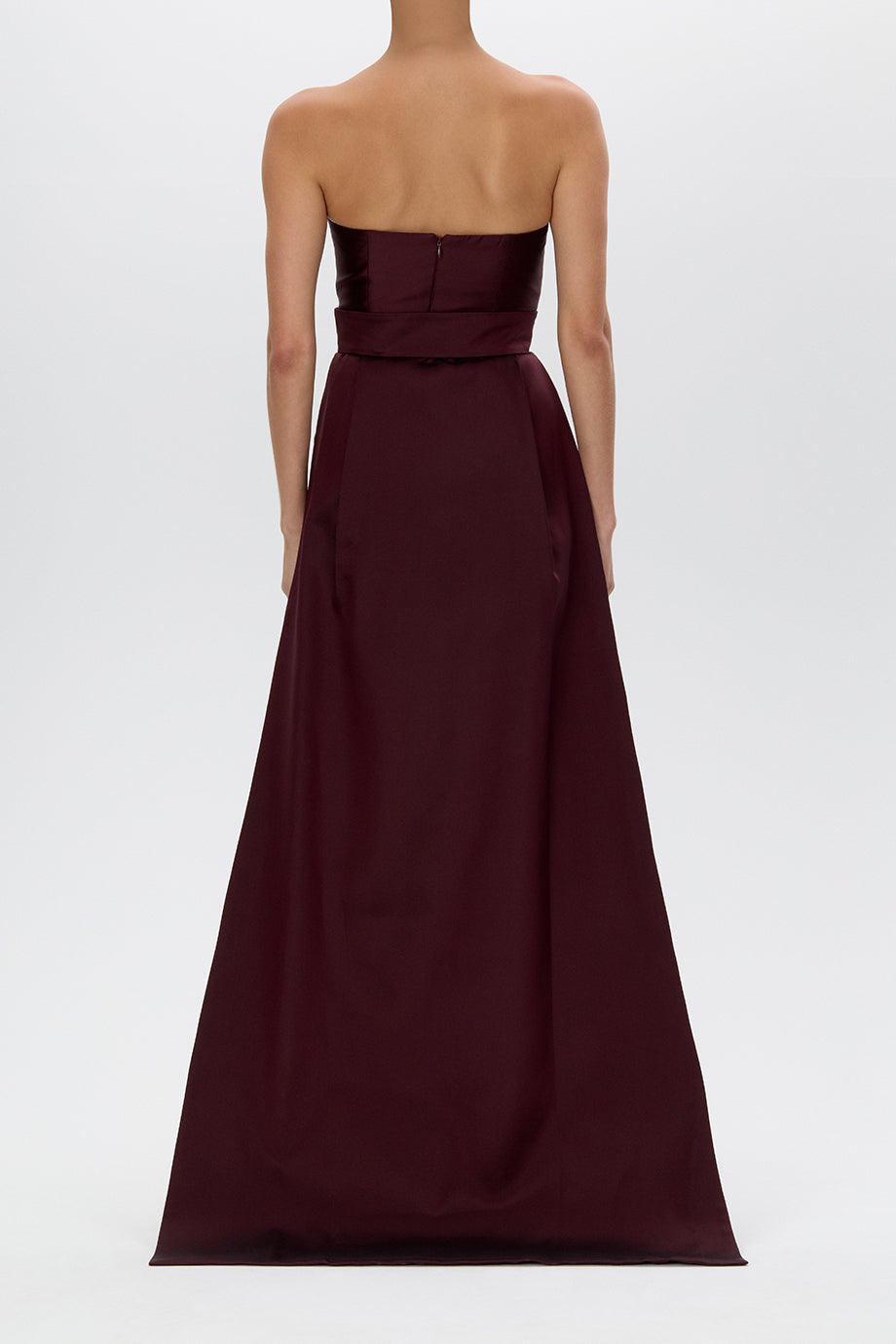 Eliza Silk and Wool Column Gown with Detachable Bow Train