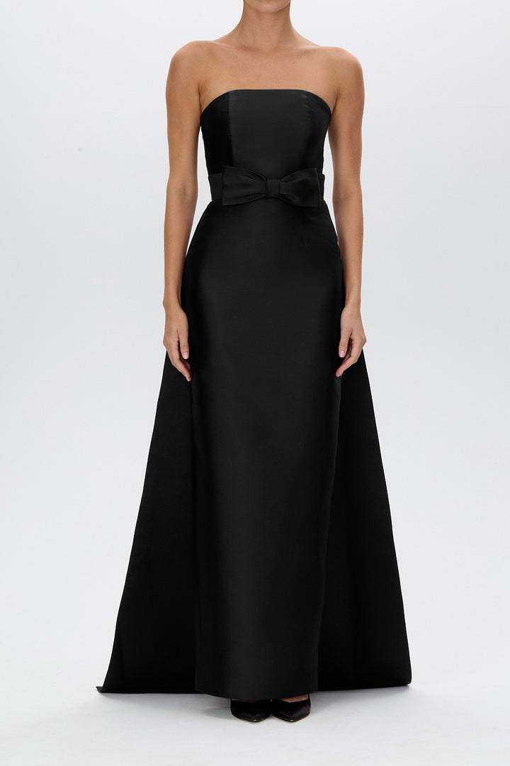 Eliza Silk and Wool Column Gown with Detachable Bow Train