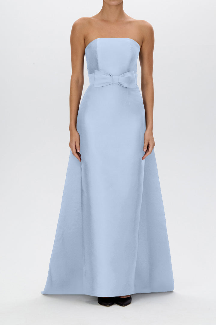 Eliza Silk and Wool Column Gown with Detachable Bow Train