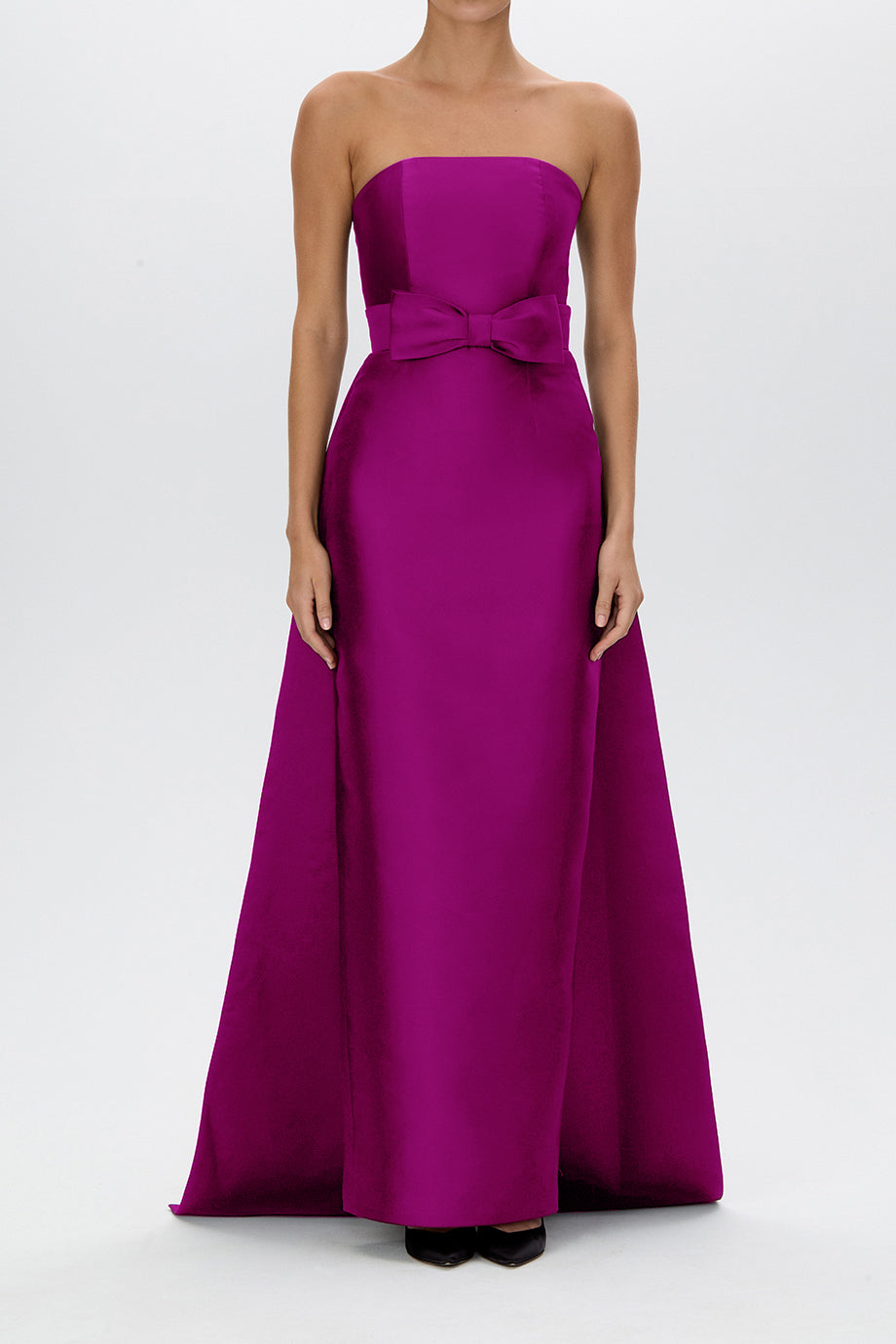 Eliza Silk and Wool Column Gown with Detachable Bow Train