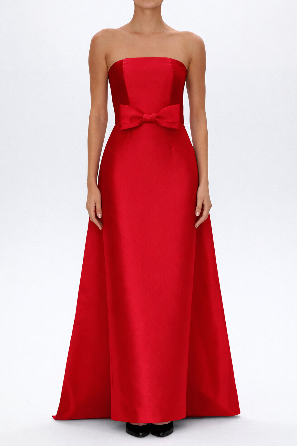 Eliza Silk and Wool Column Gown with Detachable Bow Train