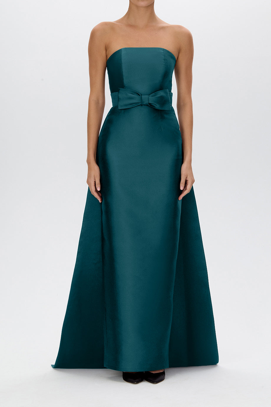 Eliza Silk and Wool Column Gown with Detachable Bow Train