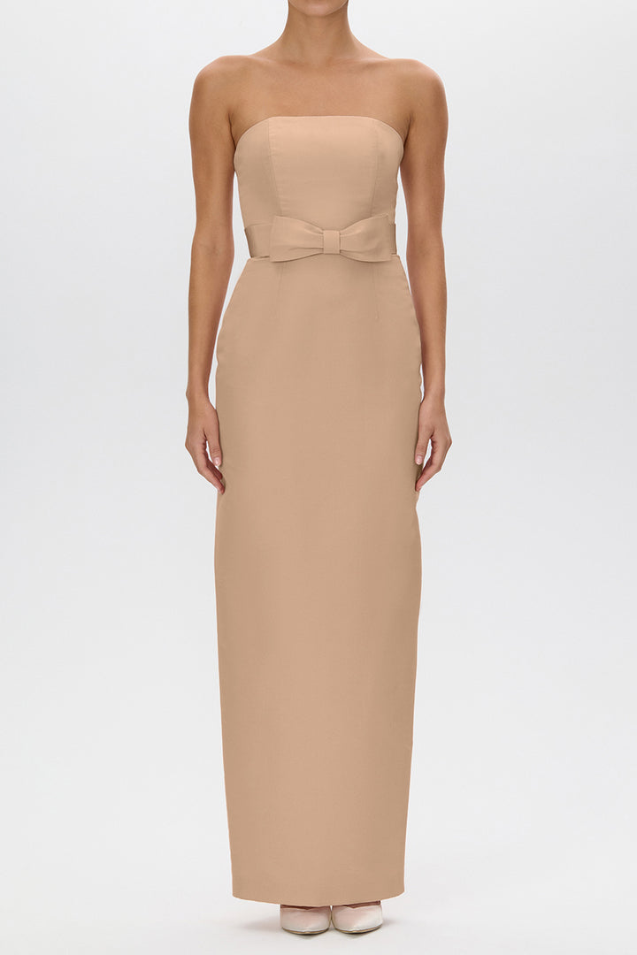 Elizabeth Silk Faille Strapless Column Gown with Bow Belt