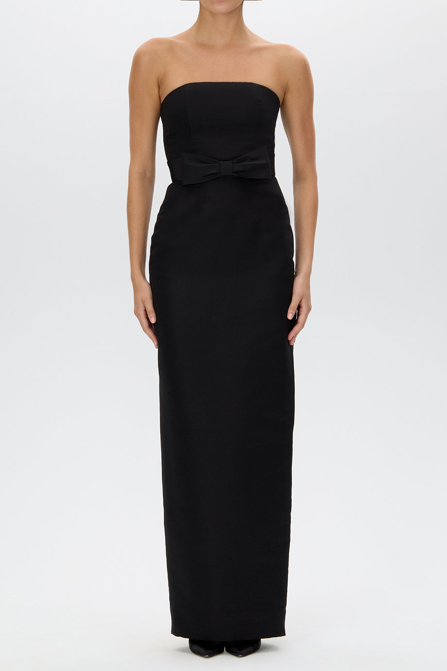 Elizabeth Silk Faille Strapless Column Gown with Bow Belt