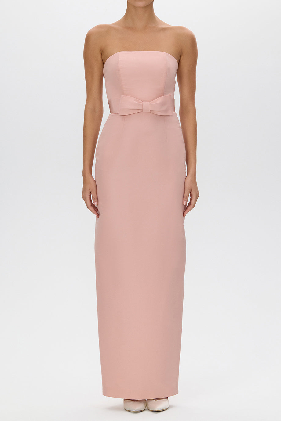 Elizabeth Silk Faille Strapless Column Gown with Bow Belt