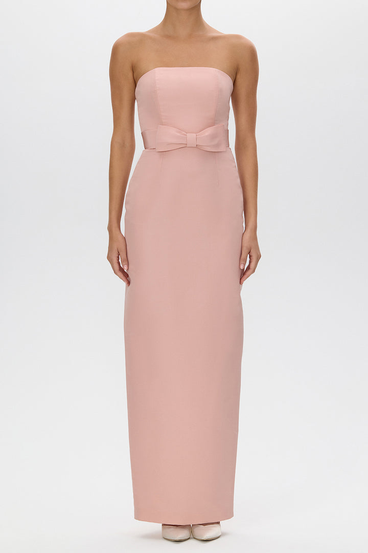 Elizabeth Silk Faille Strapless Column Gown with Bow Belt
