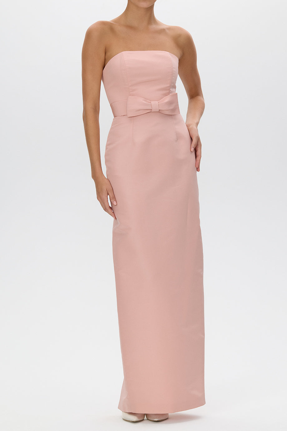 Elizabeth Silk Faille Strapless Column Gown with Bow Belt