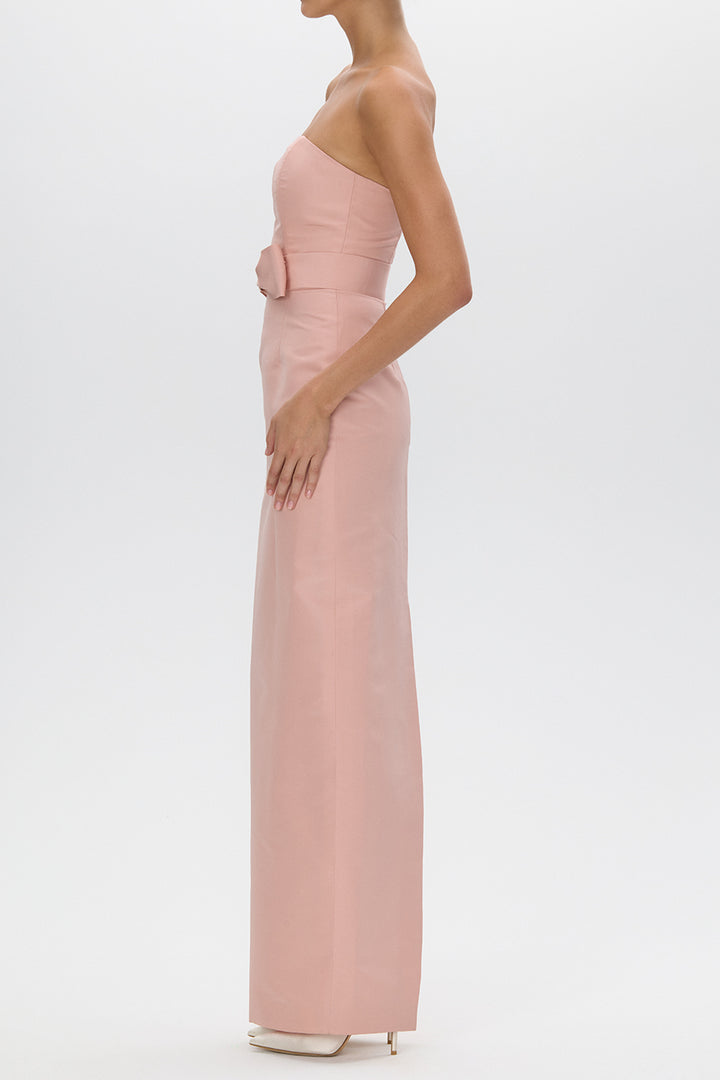 Elizabeth Silk Faille Strapless Column Gown with Bow Belt
