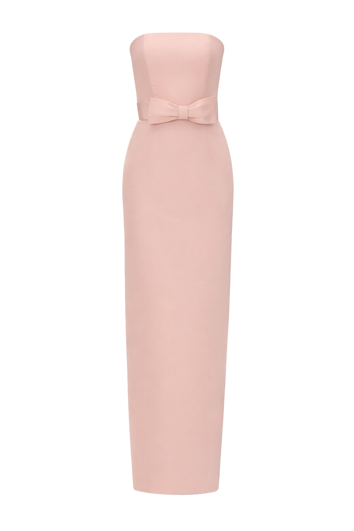 Elizabeth Silk Faille Strapless Column Gown with Bow Belt