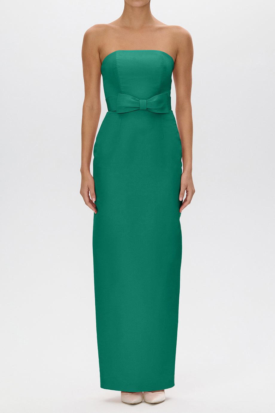 Elizabeth Silk Faille Strapless Column Gown with Bow Belt