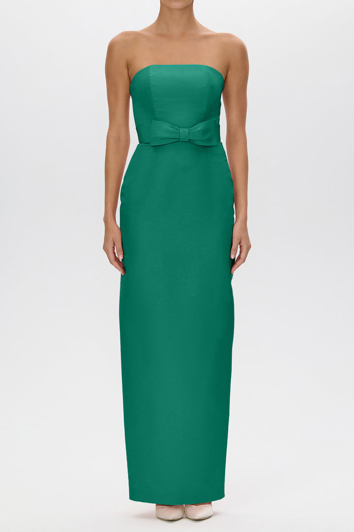 Elizabeth Silk Faille Strapless Column Gown with Bow Belt