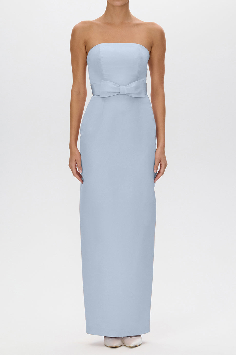 Elizabeth Silk Faille Strapless Column Gown with Bow Belt