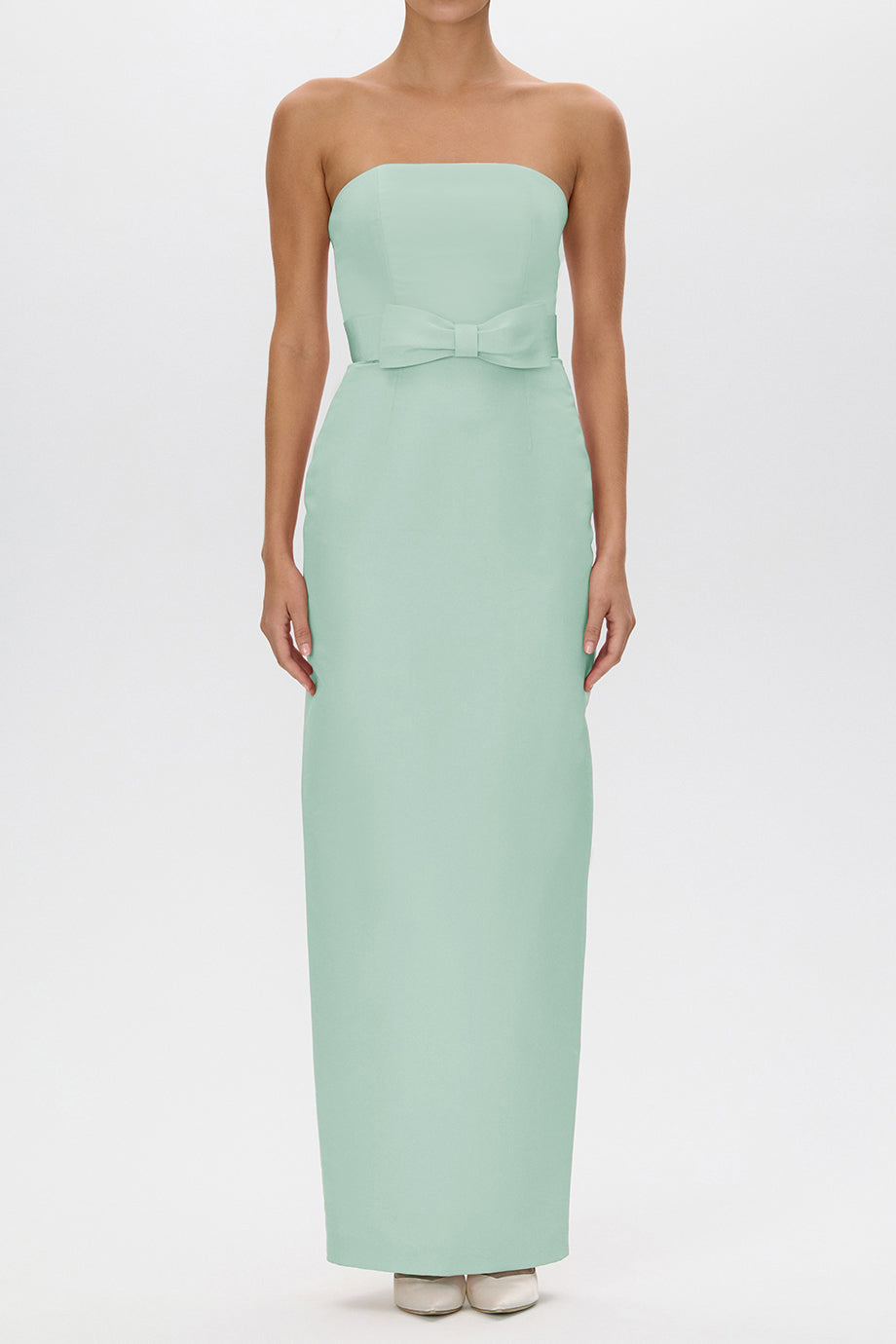 Elizabeth Silk Faille Strapless Column Gown with Bow Belt