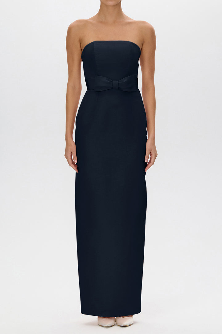 Elizabeth Silk Faille Strapless Column Gown with Bow Belt