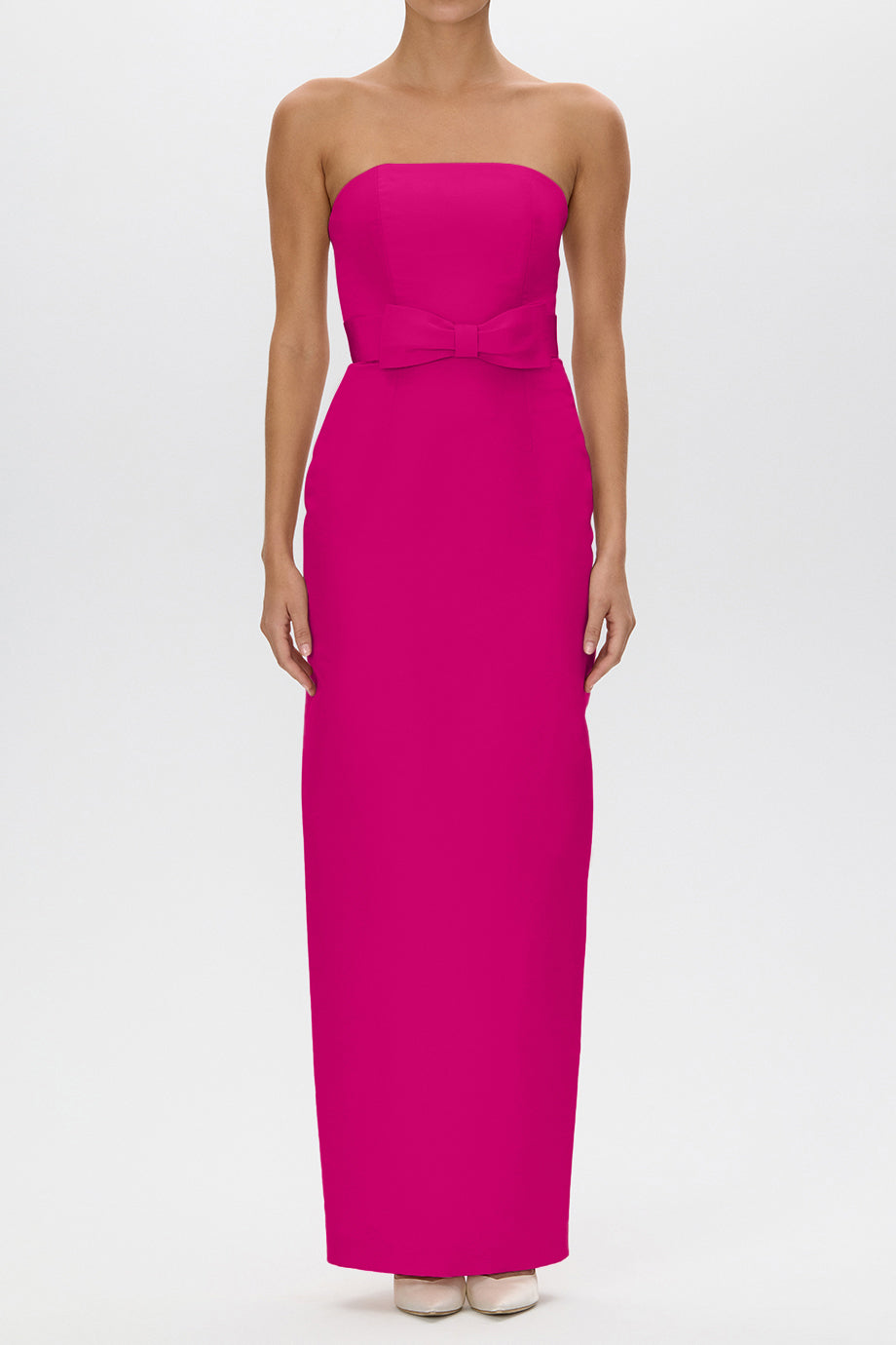 Elizabeth Silk Faille Strapless Column Gown with Bow Belt