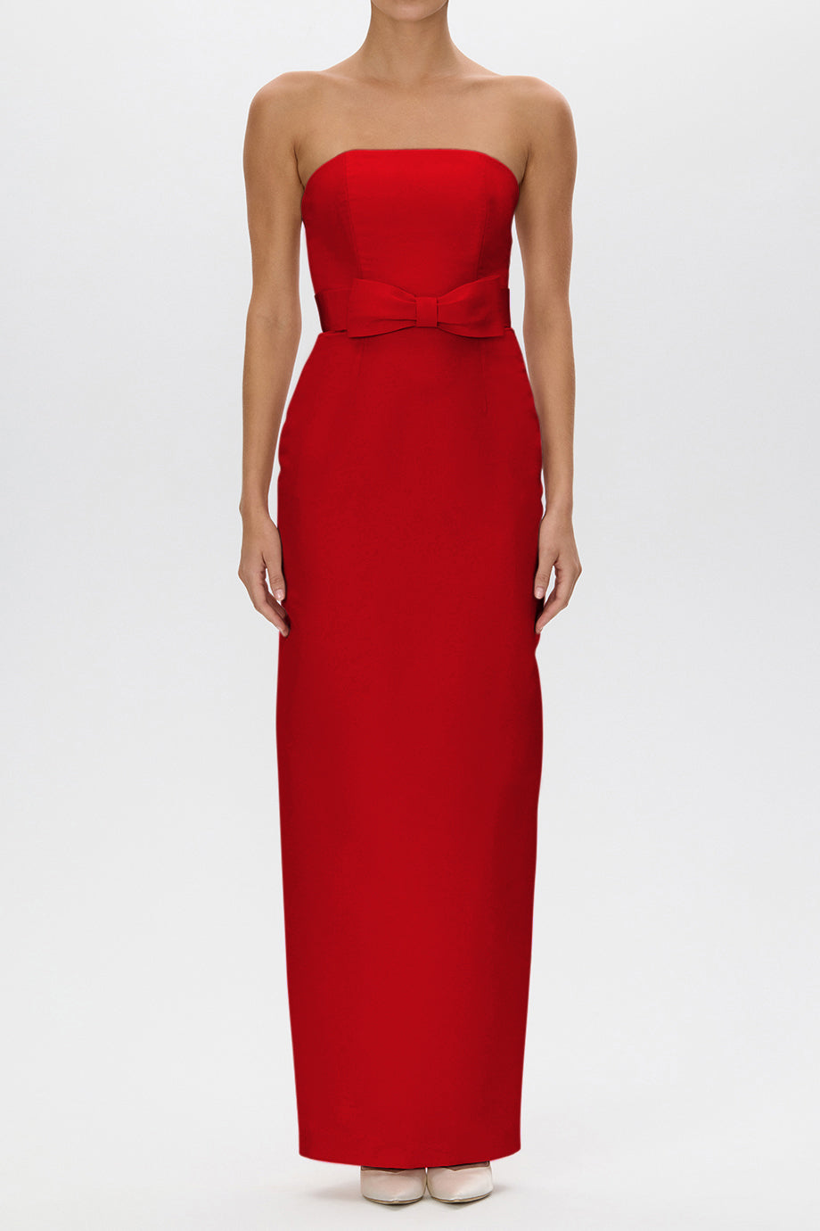 Elizabeth Silk Faille Strapless Column Gown with Bow Belt
