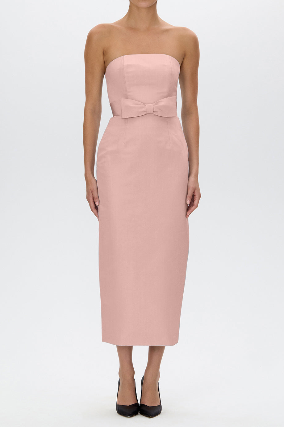 Elizabeth Silk Faille Midi Dress with Bow Belt