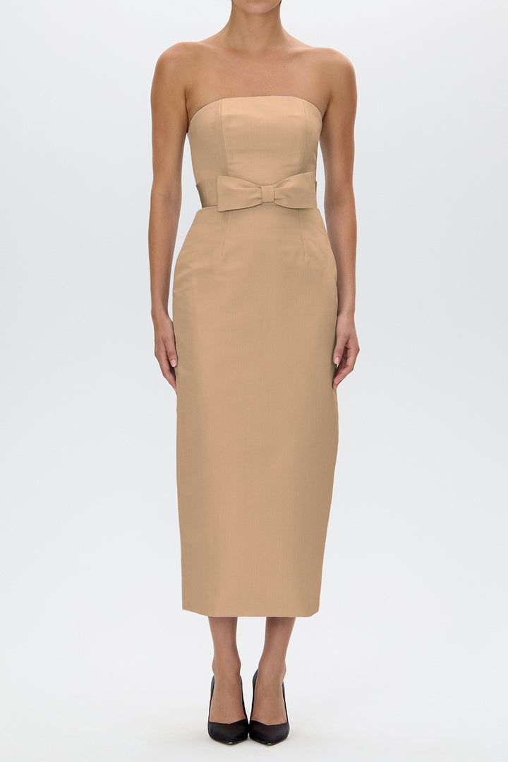 Elizabeth Silk Faille Midi Dress with Bow Belt
