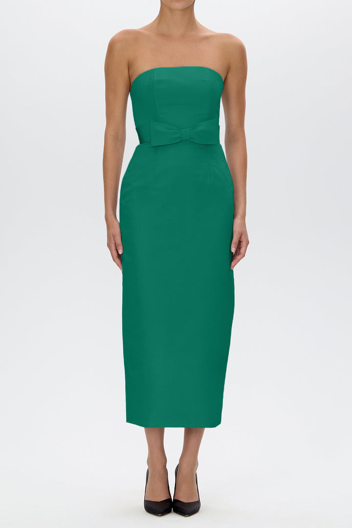 Elizabeth Silk Faille Midi Dress with Bow Belt