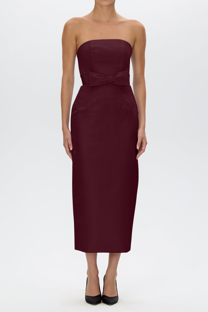 Elizabeth Silk Faille Midi Dress with Bow Belt