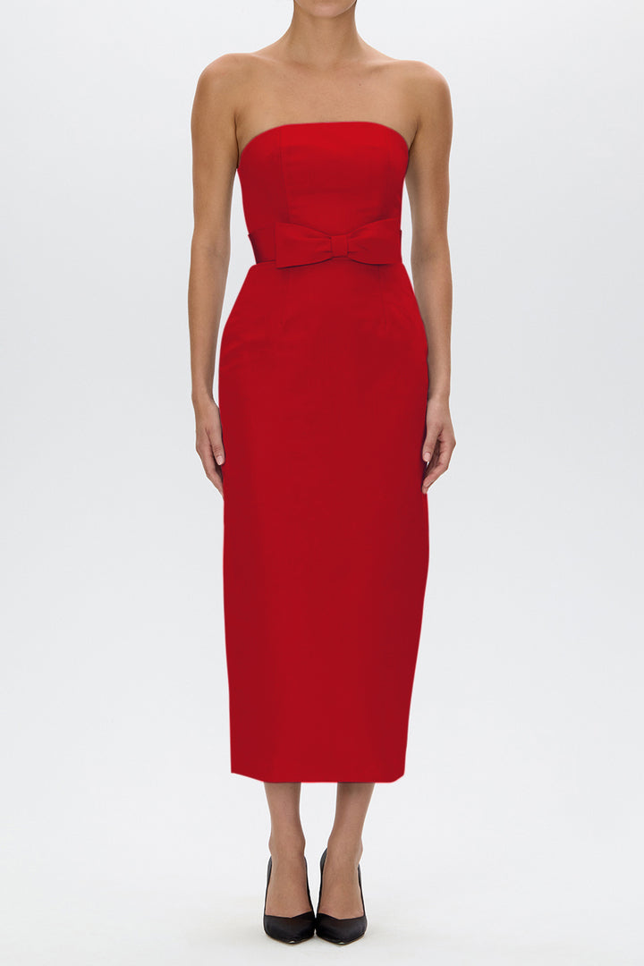 Elizabeth Silk Faille Midi Dress with Bow Belt