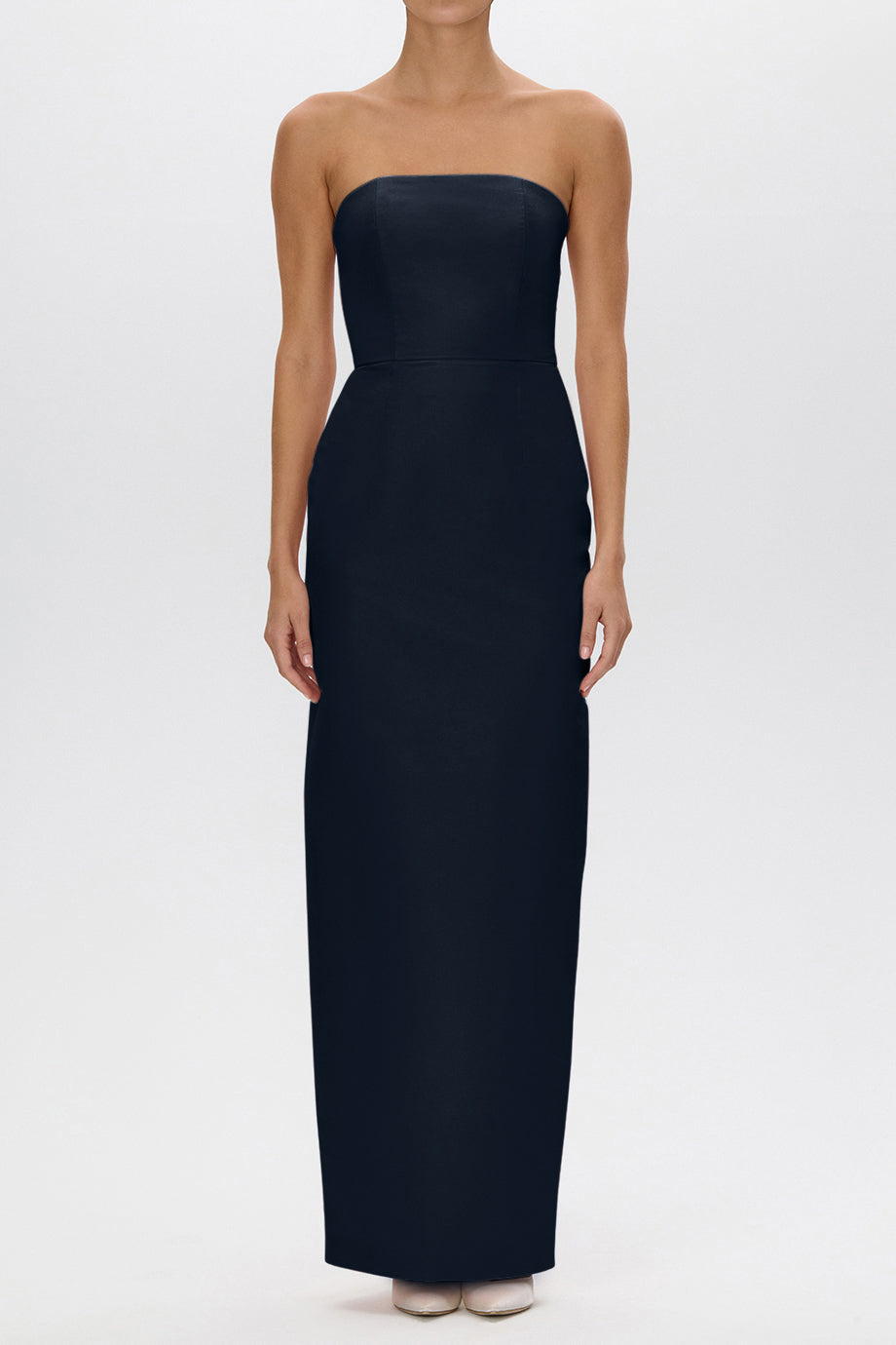 Elizabeth Silk Faille Strapless Column Gown with Bow Belt