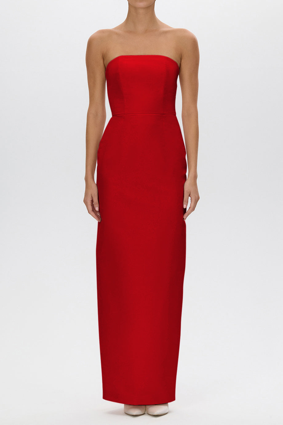 Elizabeth Silk Faille Strapless Column Gown with Bow Belt