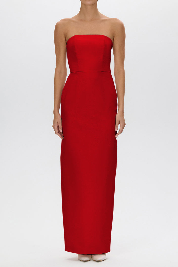 Elizabeth Silk Faille Strapless Column Gown with Bow Belt