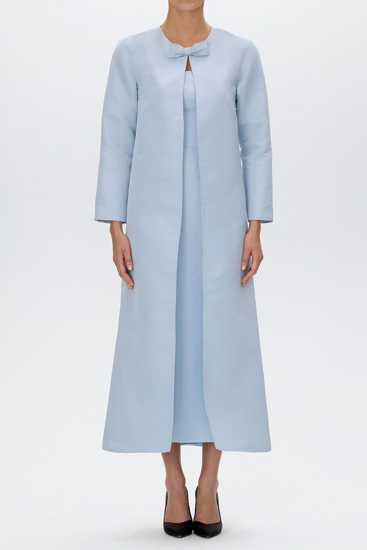 Jackie Silk Faille Bow Mid-Length Coat