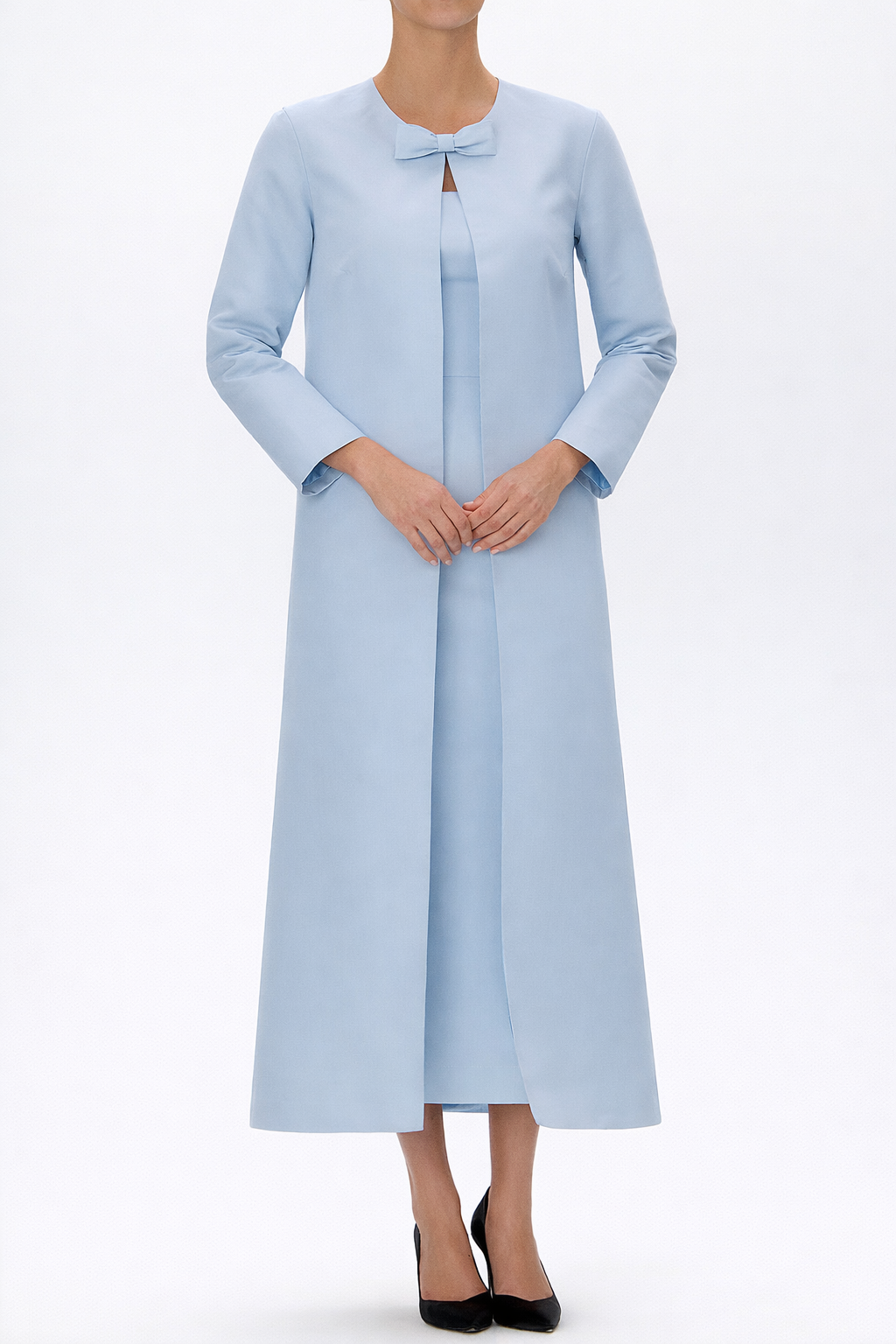 Jackie Silk Faille Bow Mid-Length Coat