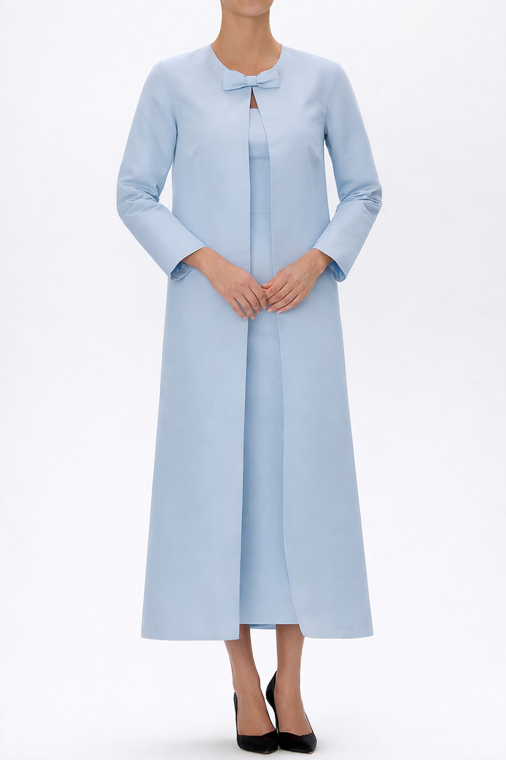 Jackie Silk Faille Bow Mid-Length Coat