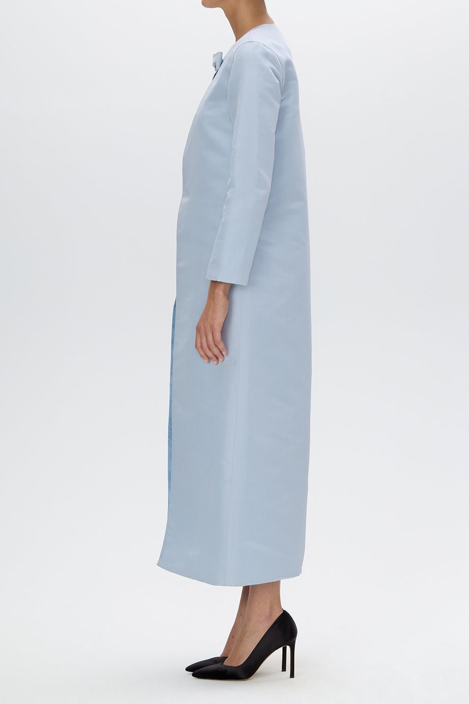 Jackie Silk Faille Bow Mid-Length Coat