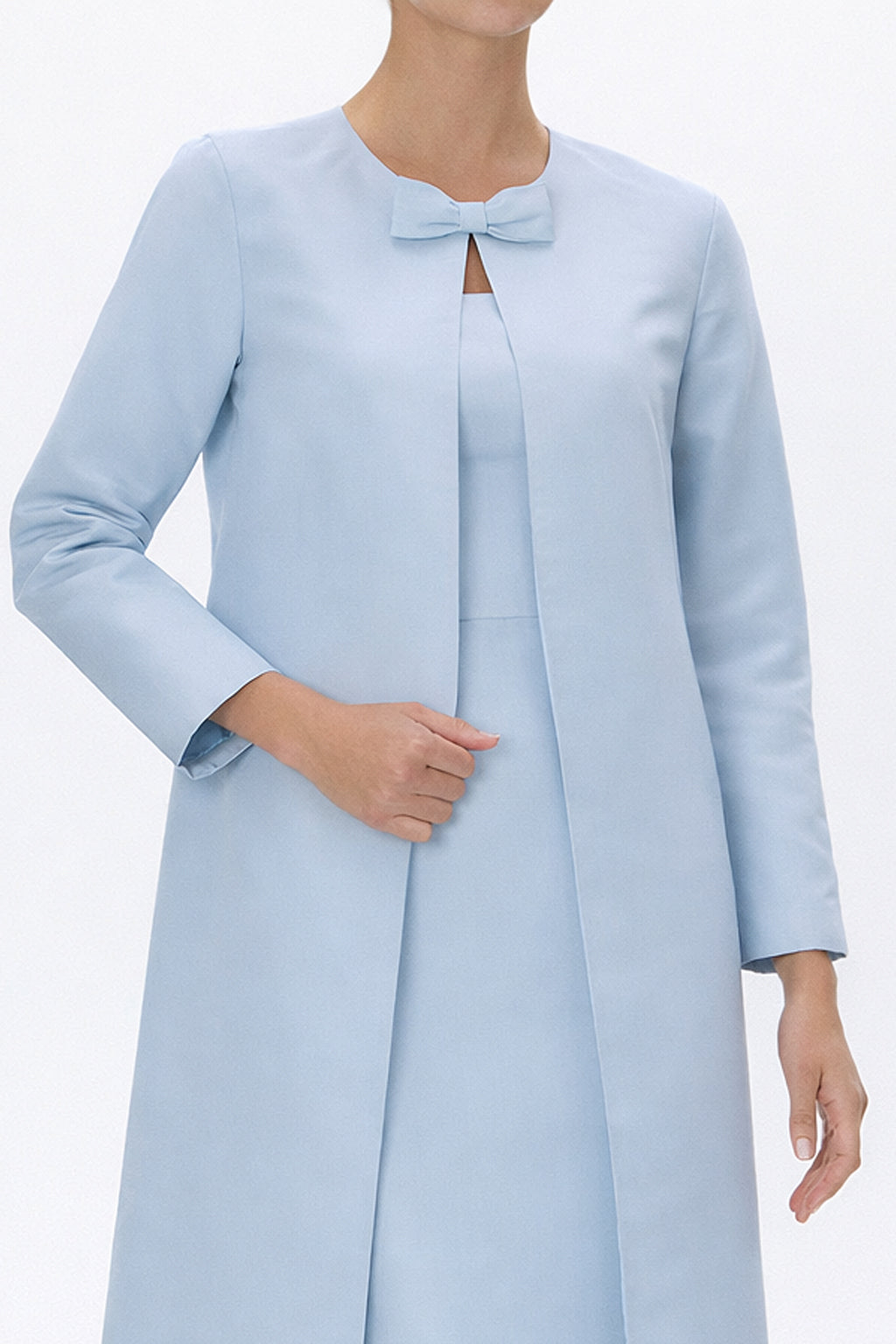 Jackie Silk Faille Bow Mid-Length Coat