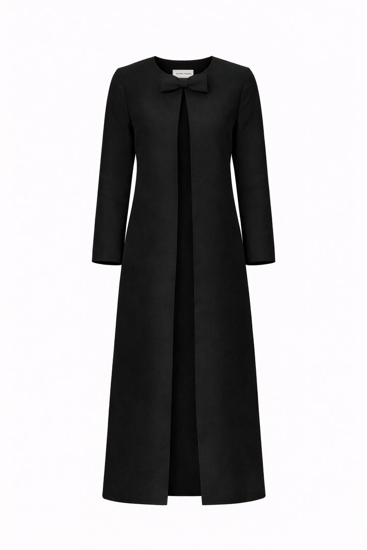 Jackie Silk Faille Bow Mid-Length Coat