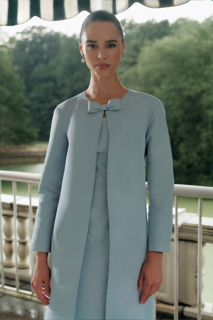 Jackie Silk Faille Bow Mid-Length Coat