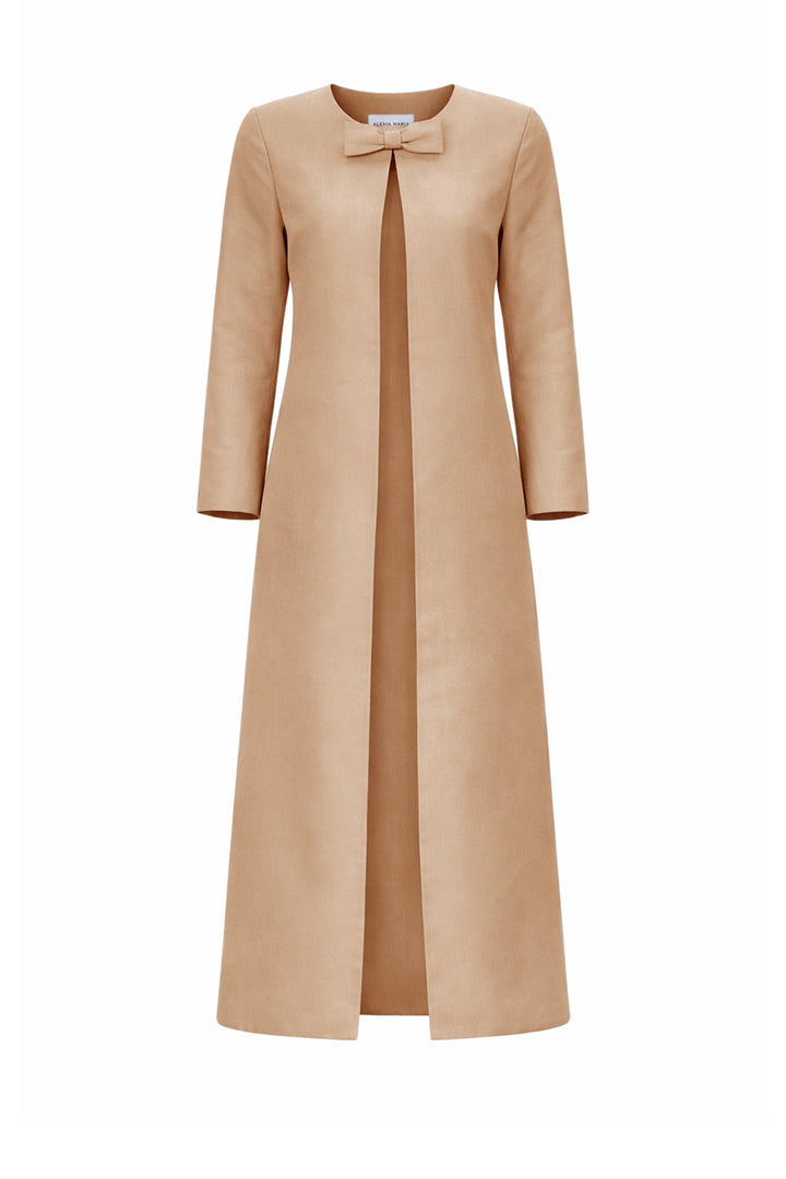 Jackie Silk Faille Bow Mid-Length Coat