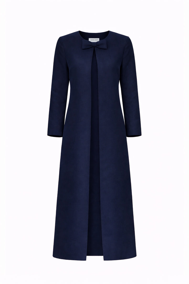 Jackie Silk Faille Bow Mid-Length Coat