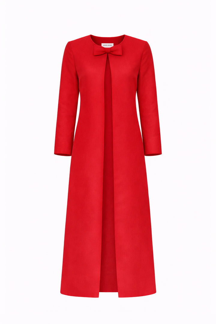 Jackie Silk Faille Bow Mid-Length Coat