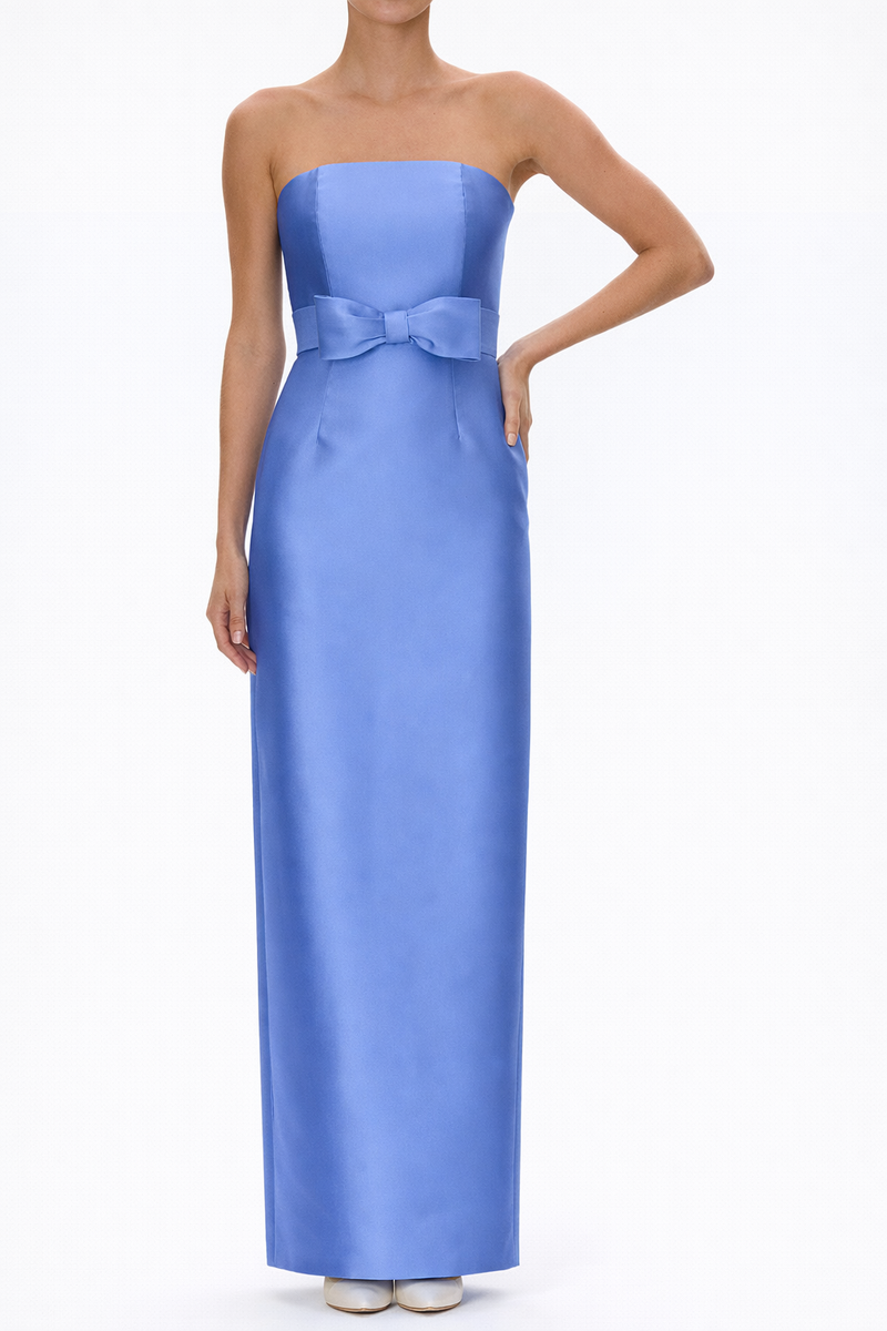 Juliette Silk and Wool Column Gown with Bow Belt