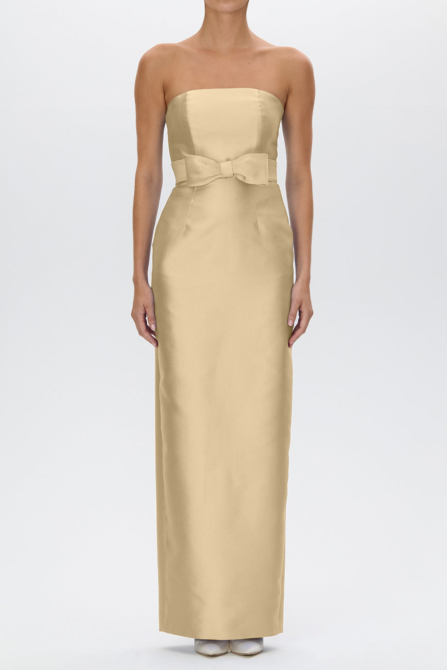 Juliette Silk and Wool Column Gown with Bow Belt