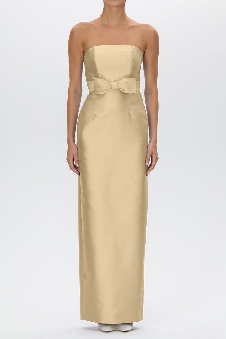 Juliette Silk and Wool Column Gown with Bow Belt