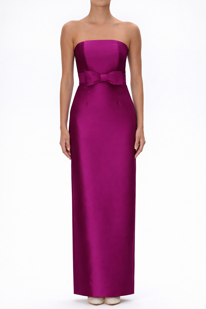 Juliette Silk and Wool Column Gown with Bow Belt