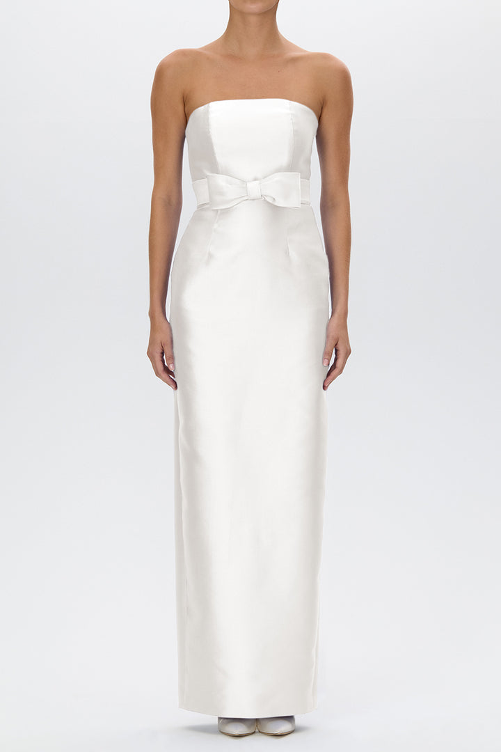 Juliette Silk and Wool Column Gown with Bow Belt
