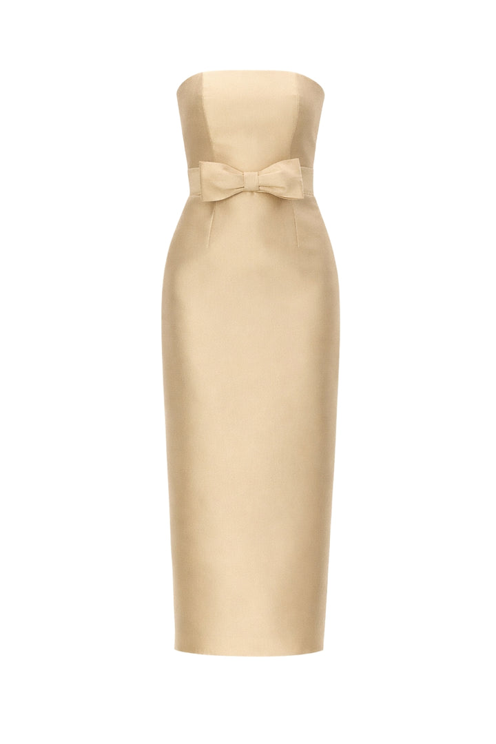 Juliette Silk and Wool Midi Dress with Bow Belt