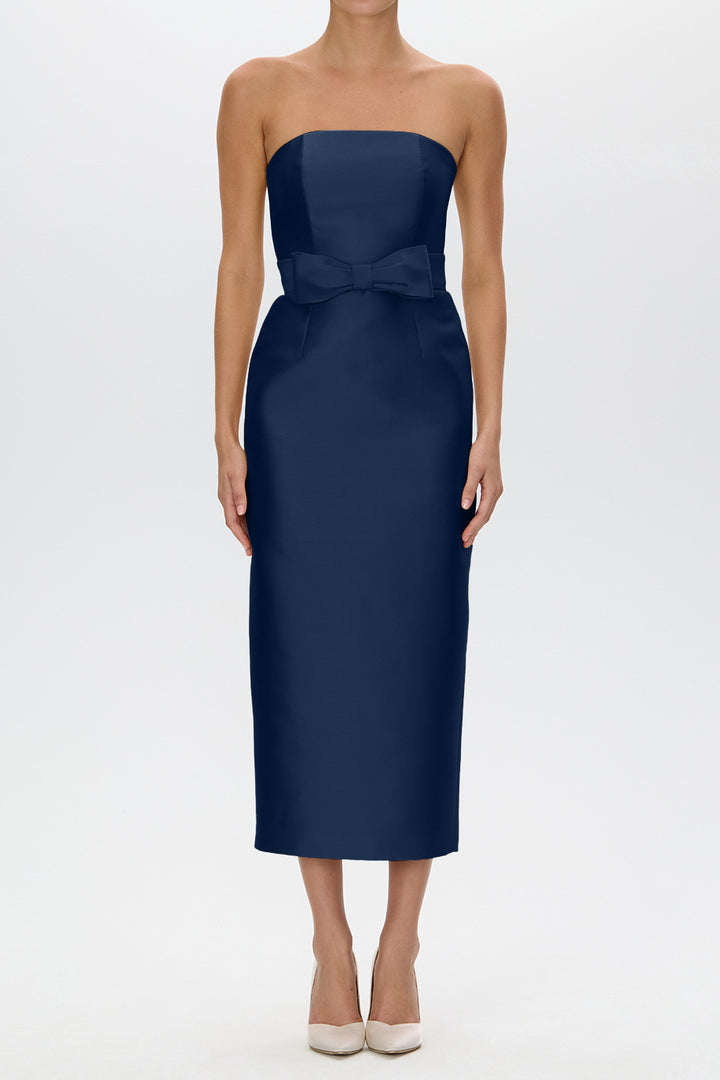 Juliette Silk and Wool Midi Dress with Bow Belt