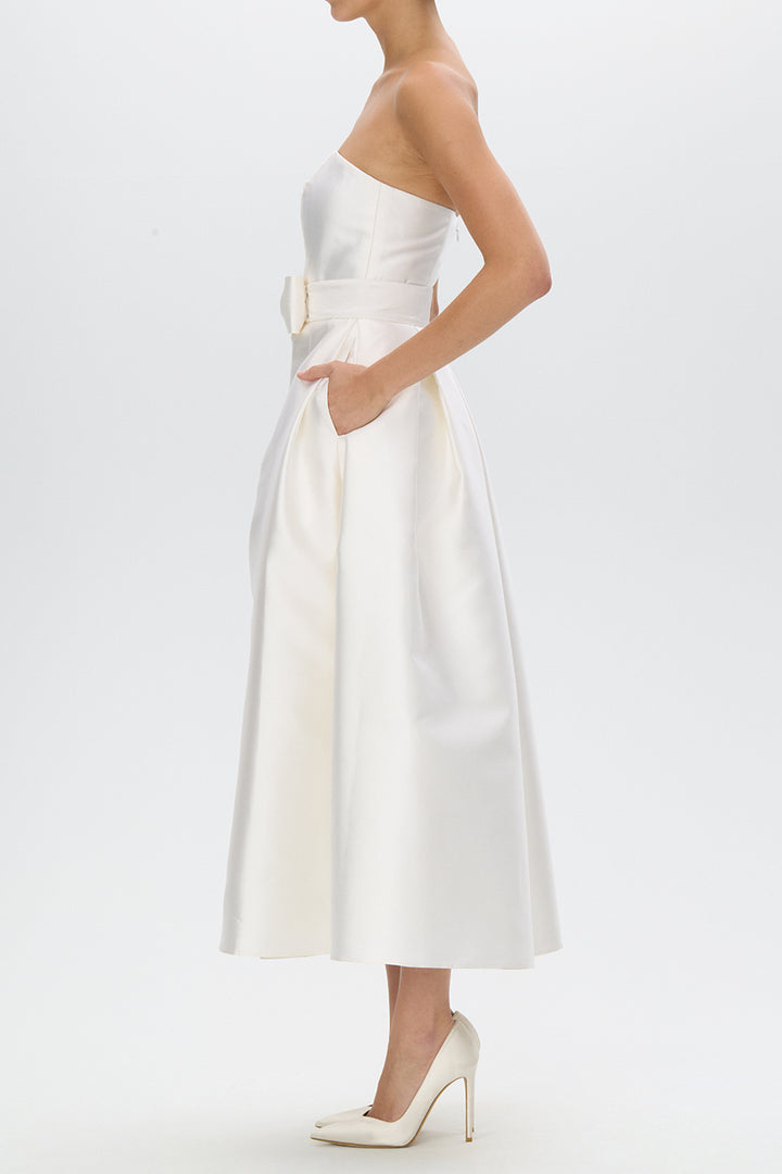 Juliette Silk and Wool Midi Dress with Mid-Length Bow Convertible Skirt