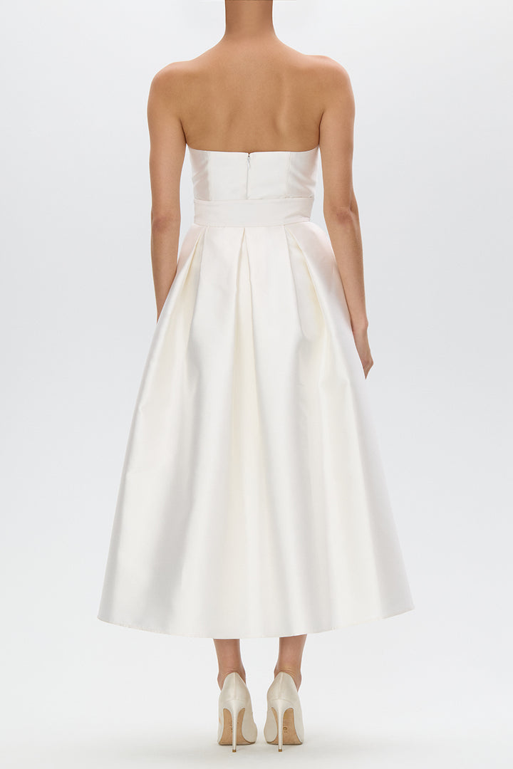 Juliette Silk and Wool Midi Dress with Mid-Length Bow Convertible Skirt
