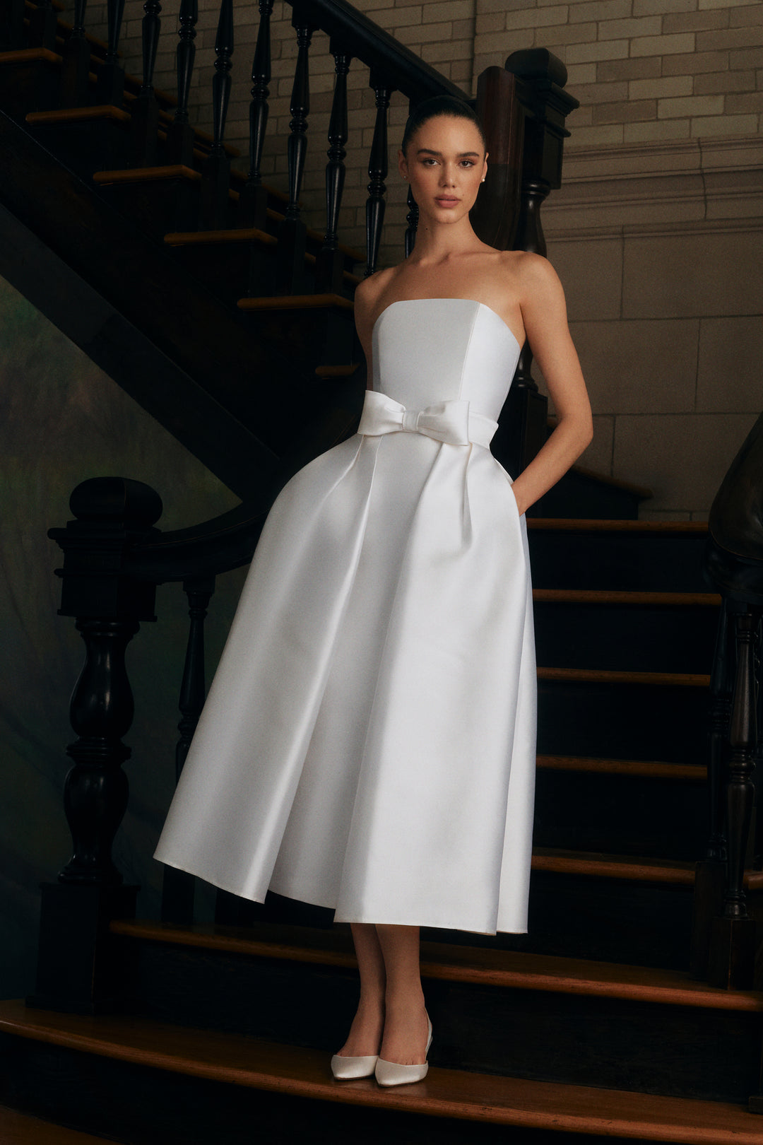 silk mid length dress Lydia Silk Faille Midi Dress with Mid-Length Bow Convertible Skirt red / 10